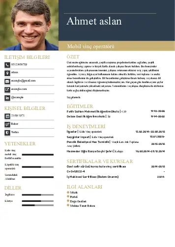 Vinç Operatörü Cv Örnekleri cv indir